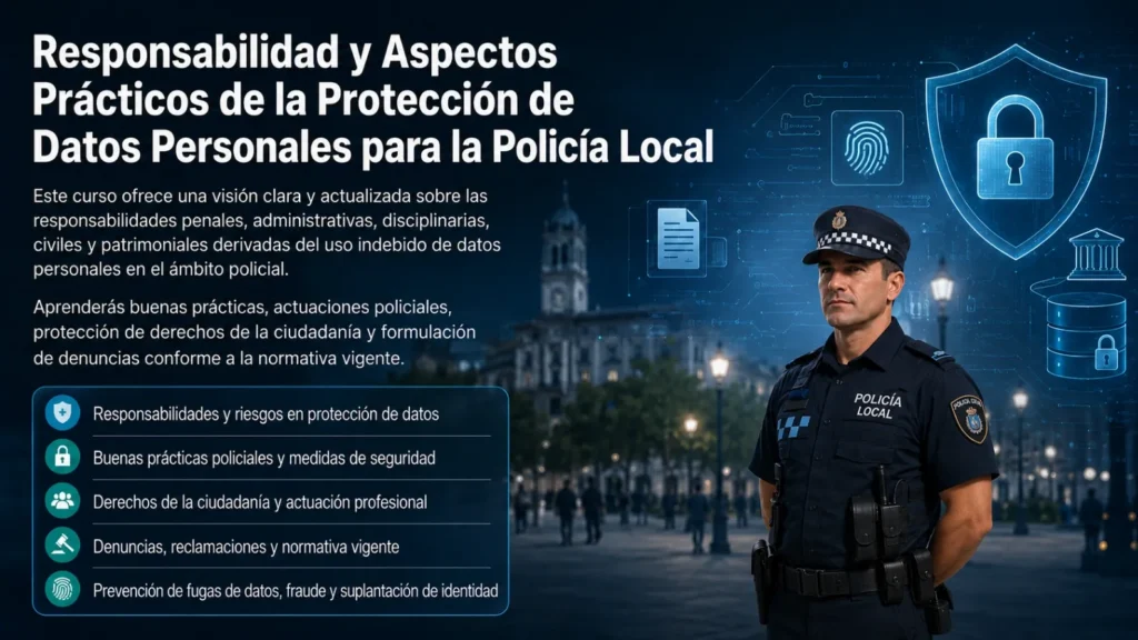 Portada del curso Responsabilidad y Aspectos Prácticos de la Protección de Datos Personales para la Policía Local