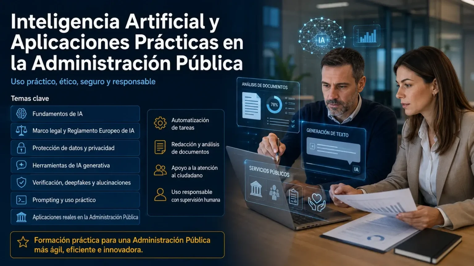 Portada del curso Inteligencia Artificial y Aplicaciones Prácticas en la Administración Pública