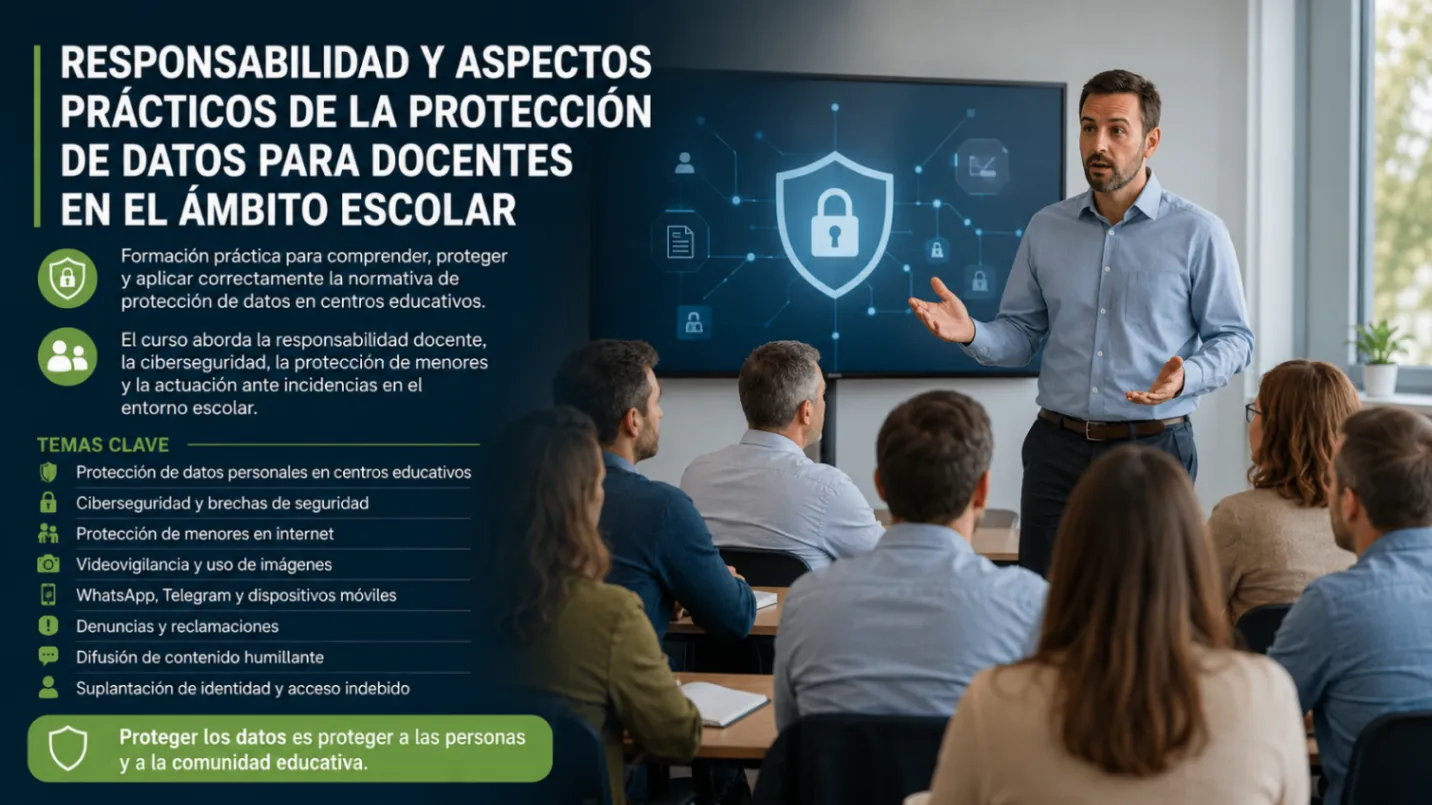 Portada del curso Responsabilidad y Aspectos Prácticos de la Protección de Datos para Docentes en el Ámbito Escolar
