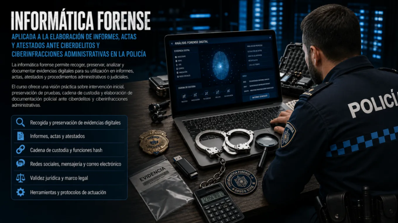 Portada del curso Informática Forense aplicada a informes, actas y atestados ante ciberdelitos y ciberinfracciones